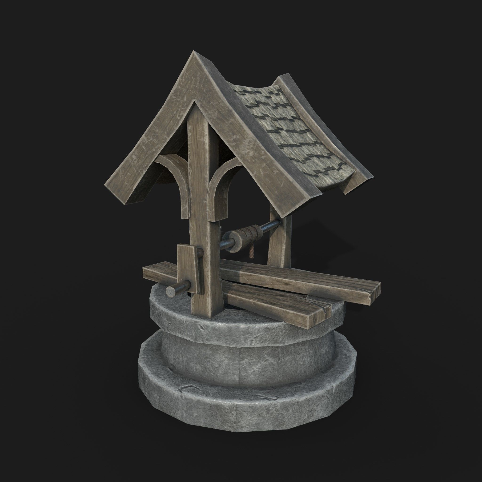 Old low poly draw-well Low-poly 3D model_6
