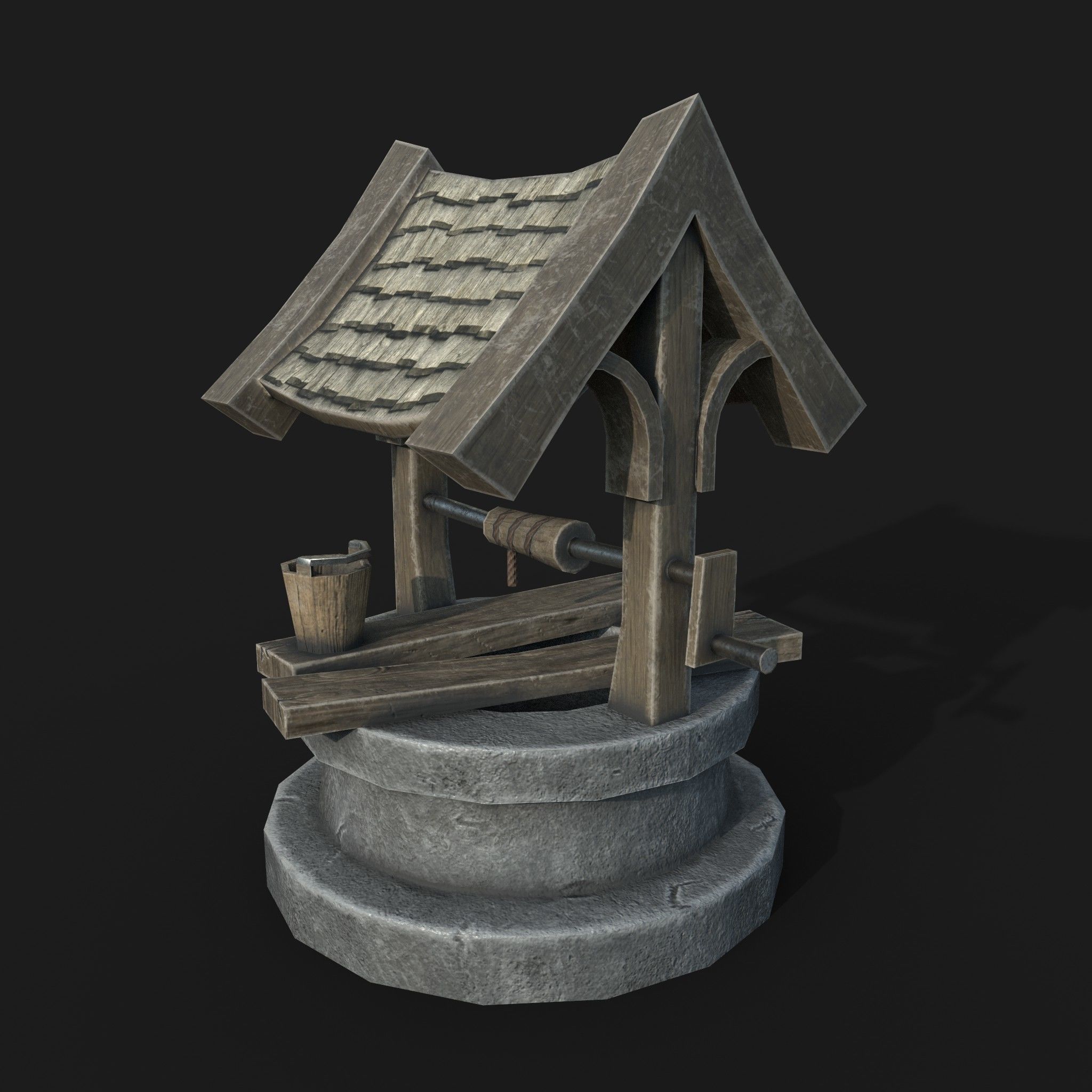 Old low poly draw-well Low-poly 3D model_4