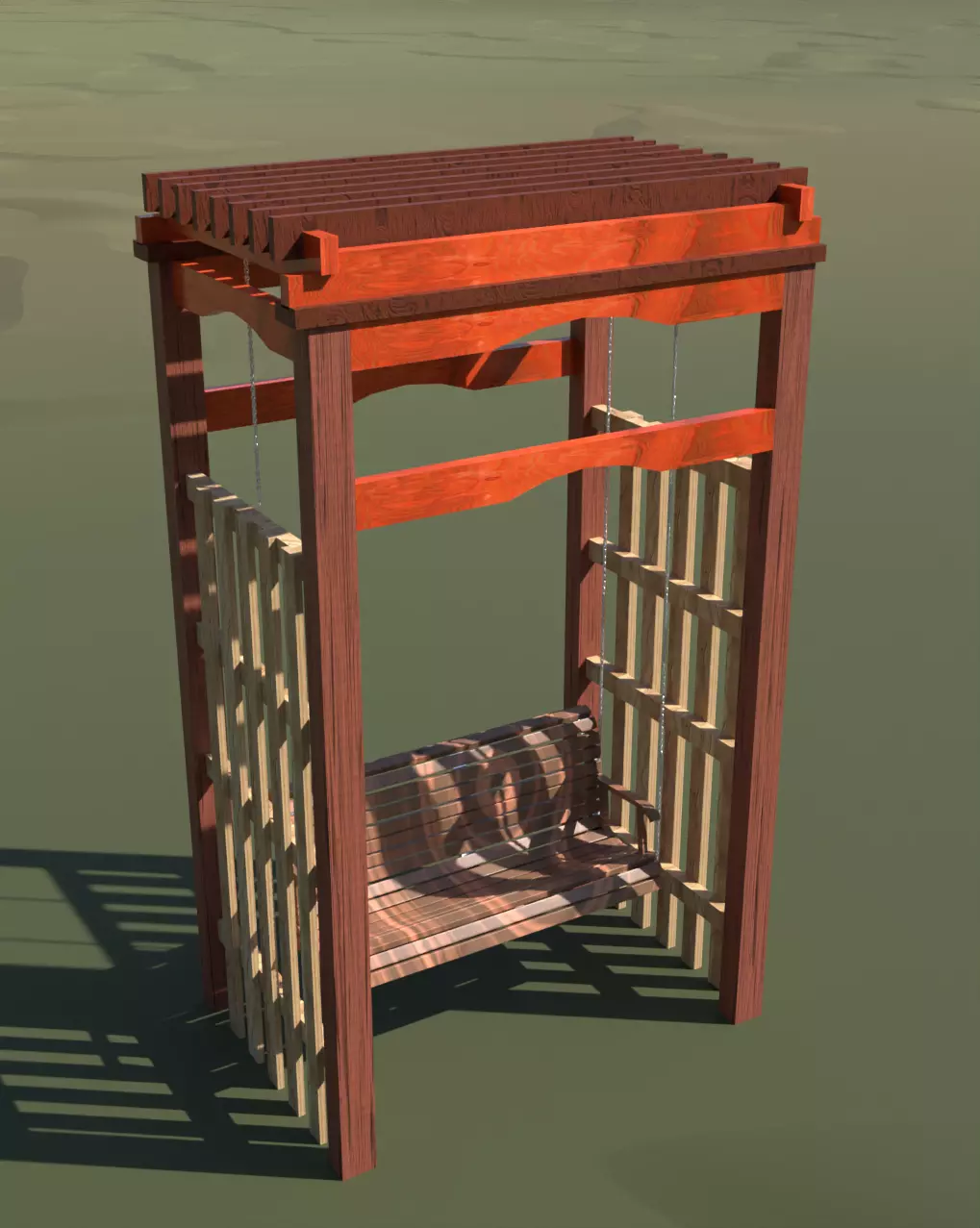 wooden swing bench 3D model