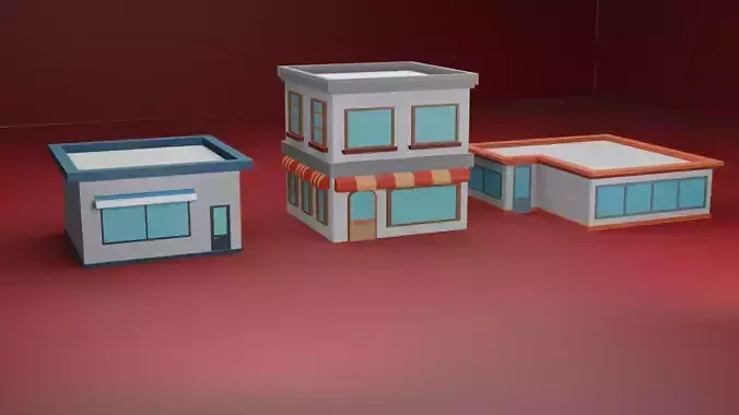 3D Low Poly Buildings shop Low-poly 3D model