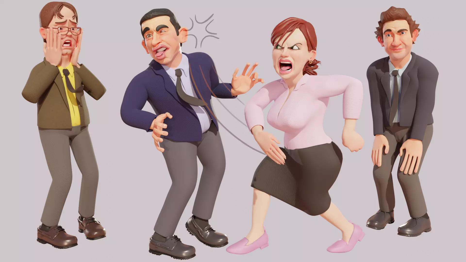 The Office Caricature Rigs  Micheal Dwight Jim and Pam Low-poly 3D model_0