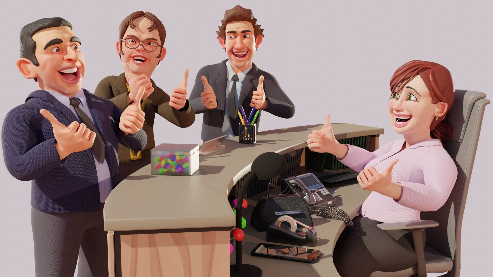 The Office Caricature Rigs  Micheal Dwight Jim and Pam Low-poly 3D model_5