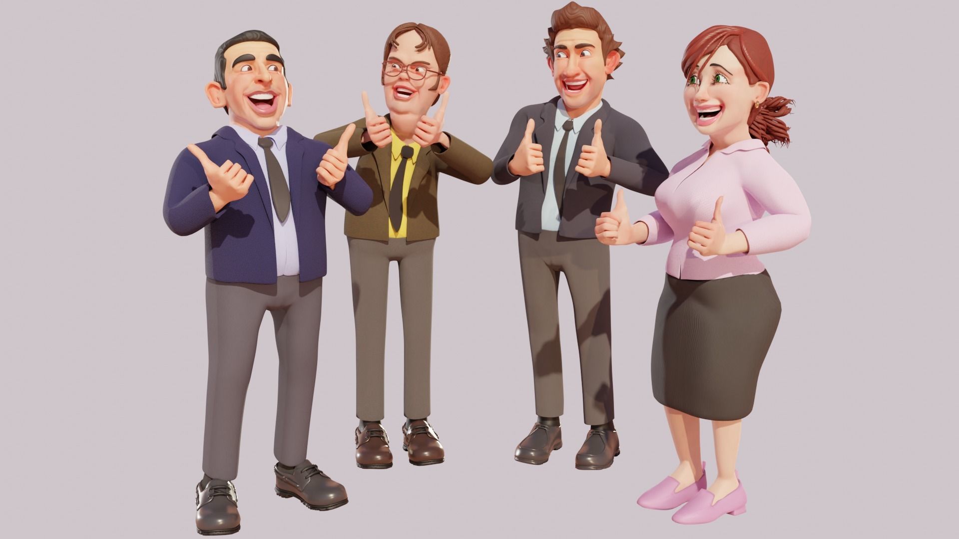 The Office Caricature Rigs  Micheal Dwight Jim and Pam Low-poly 3D model_8