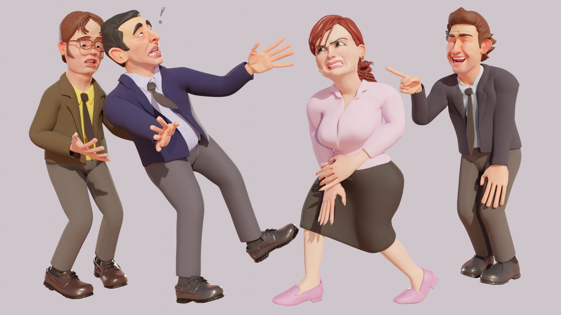 The Office Caricature Rigs  Micheal Dwight Jim and Pam Low-poly 3D model_1