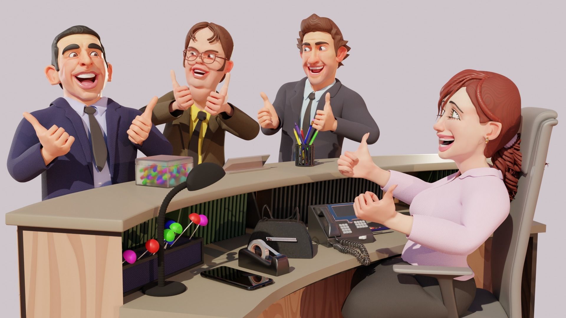 The Office Caricature Rigs  Micheal Dwight Jim and Pam Low-poly 3D model_9