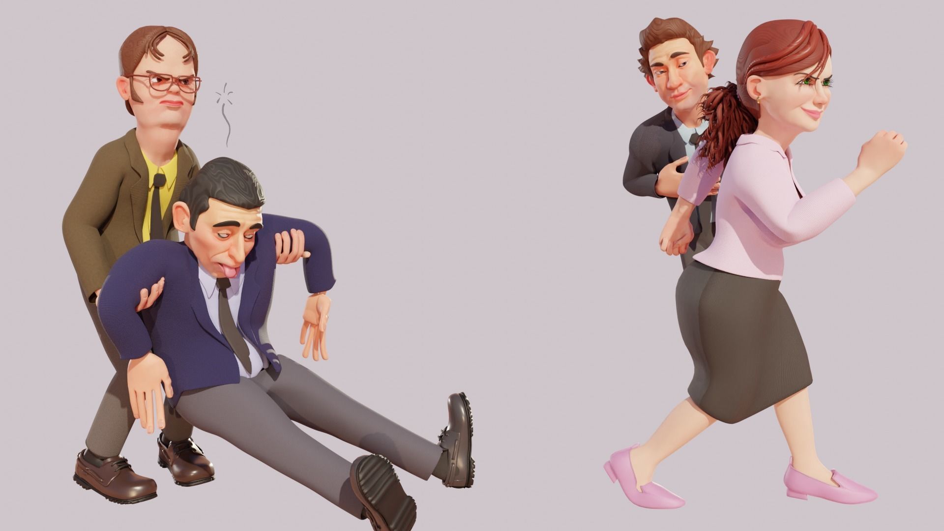 The Office Caricature Rigs  Micheal Dwight Jim and Pam Low-poly 3D model_2