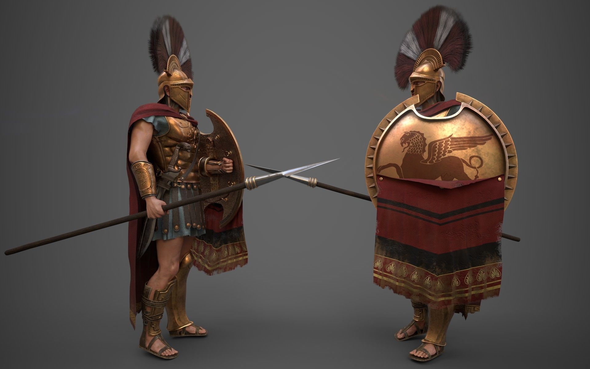 Spartan greek warrior Low-poly 3D model_2