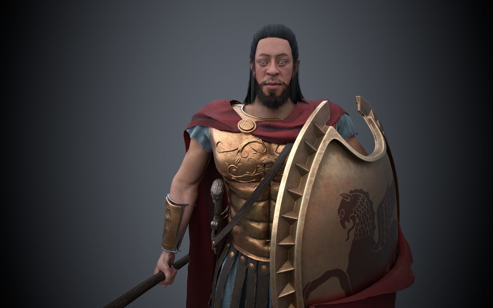 Spartan greek warrior Low-poly 3D model_7