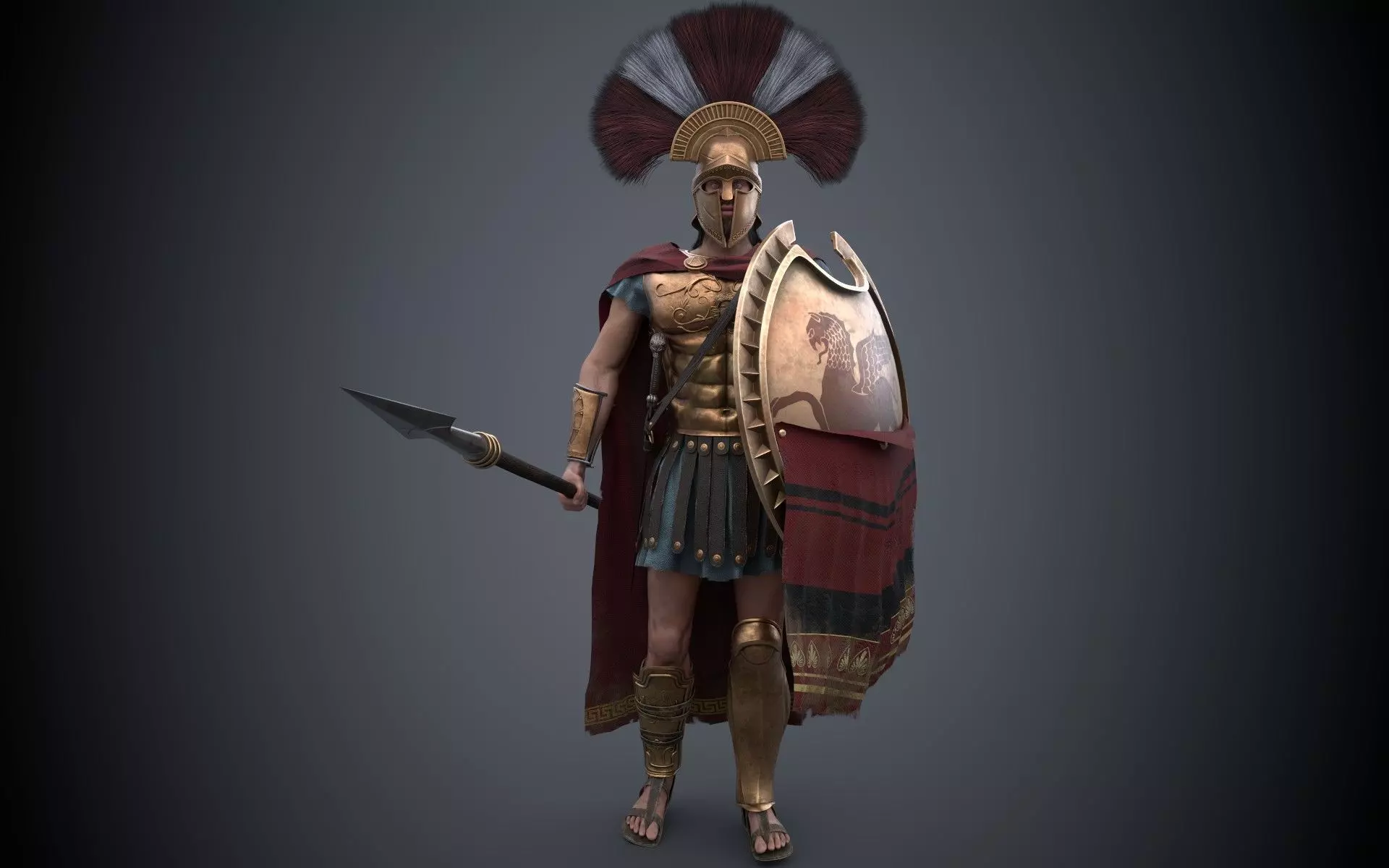 Spartan greek warrior Low-poly 3D model_0