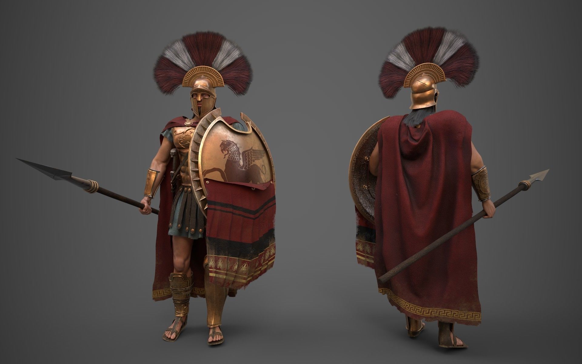 Spartan greek warrior Low-poly 3D model_1