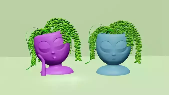 Woman Face Vases Succulent - Pair - STL Printable 3D print model