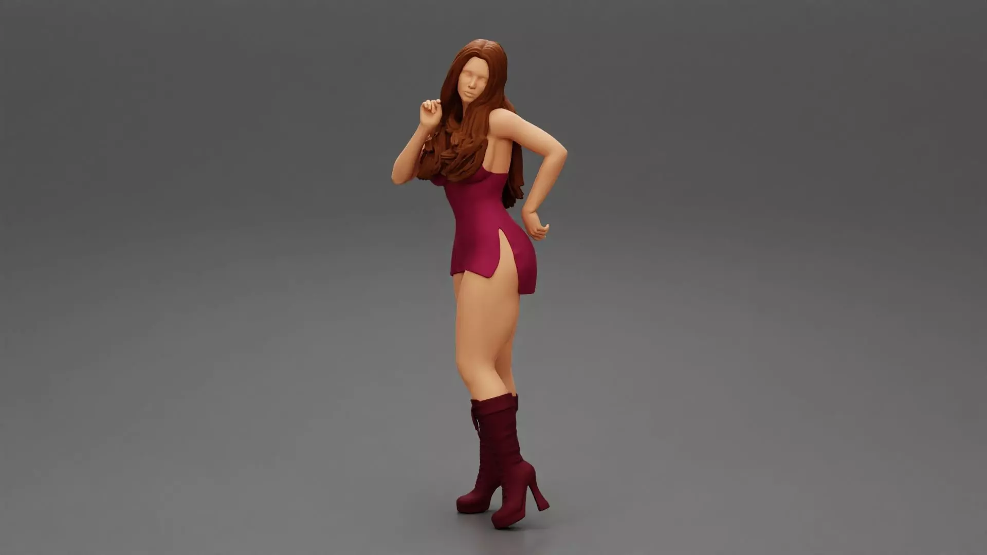 woman hand on hip in mini dress open in two sided 3D print model