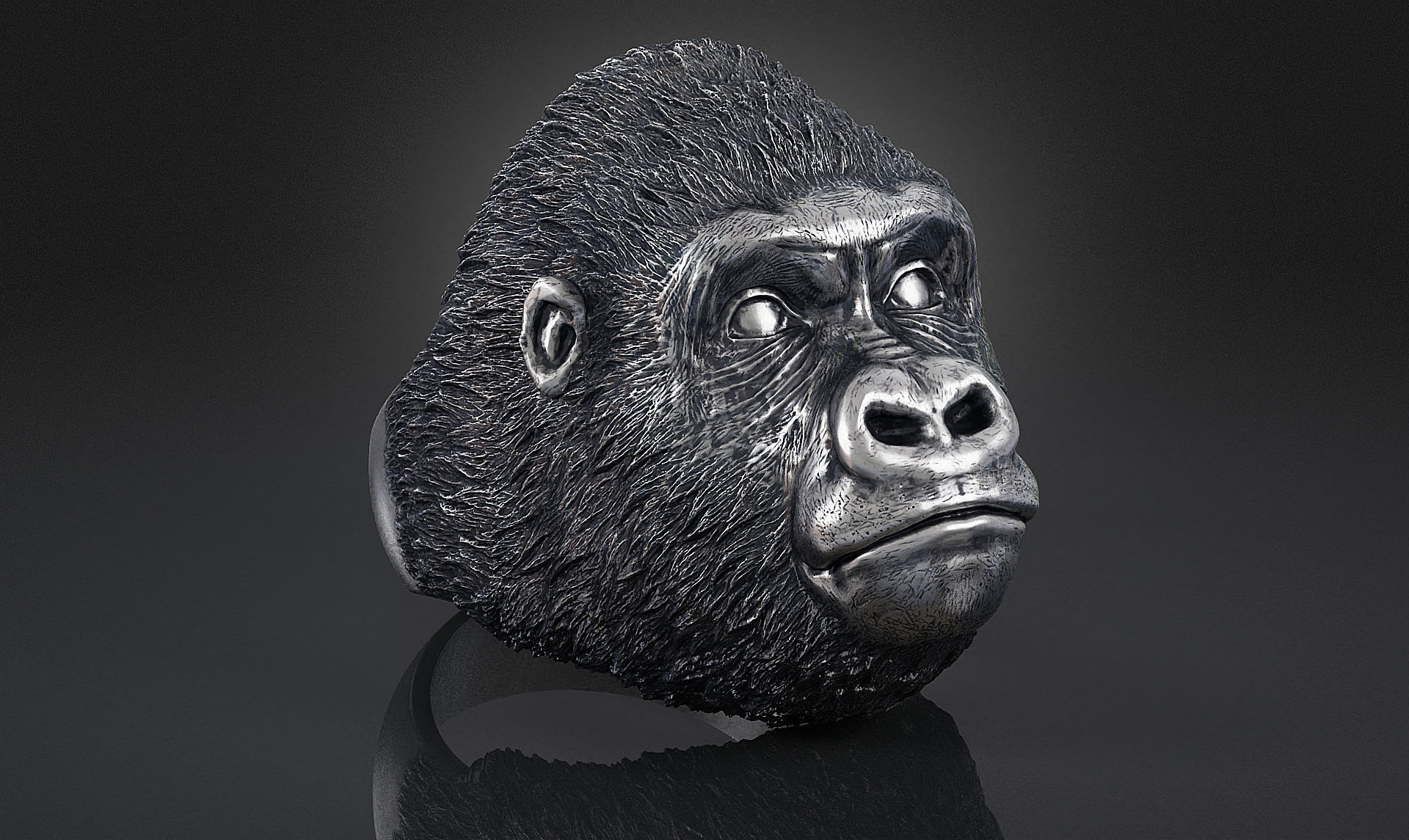 Gorilla head ring a01 3D print model_2