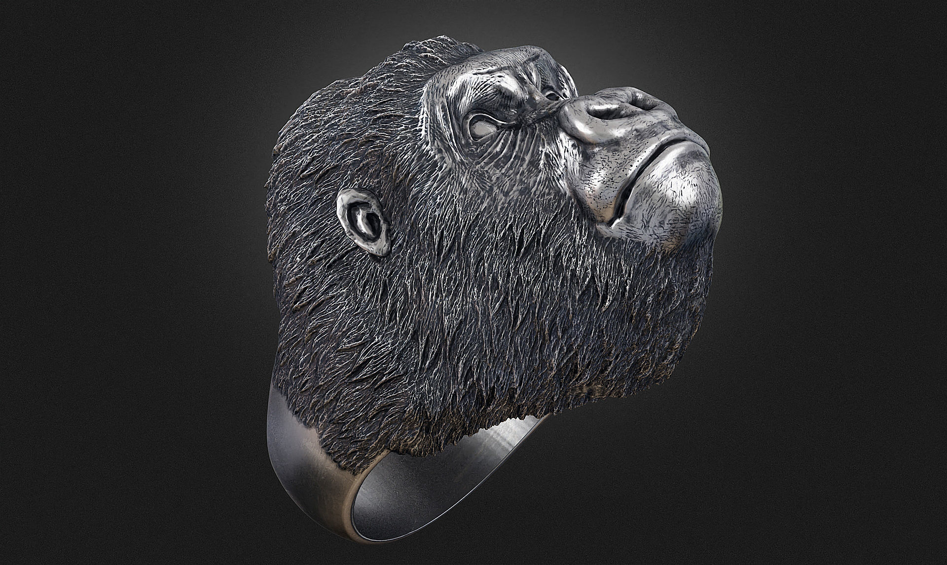 Gorilla head ring a01 3D print model_3