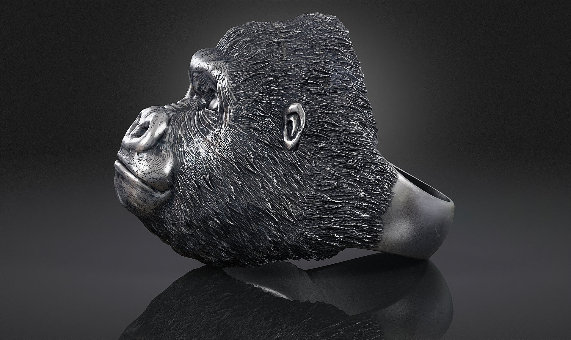 Gorilla head ring a01 3D print model_7