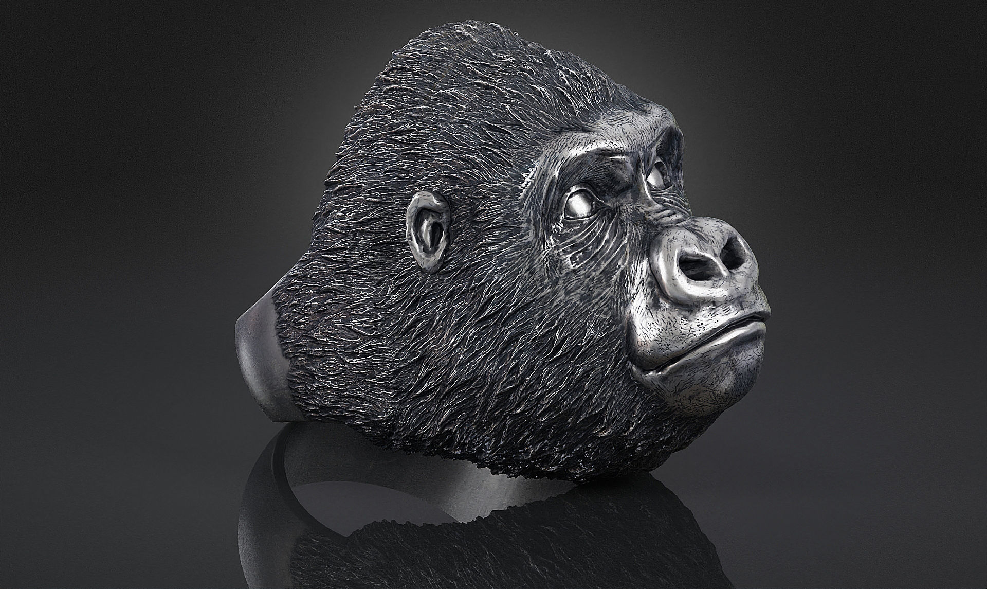 Gorilla head ring a01 3D print model_1