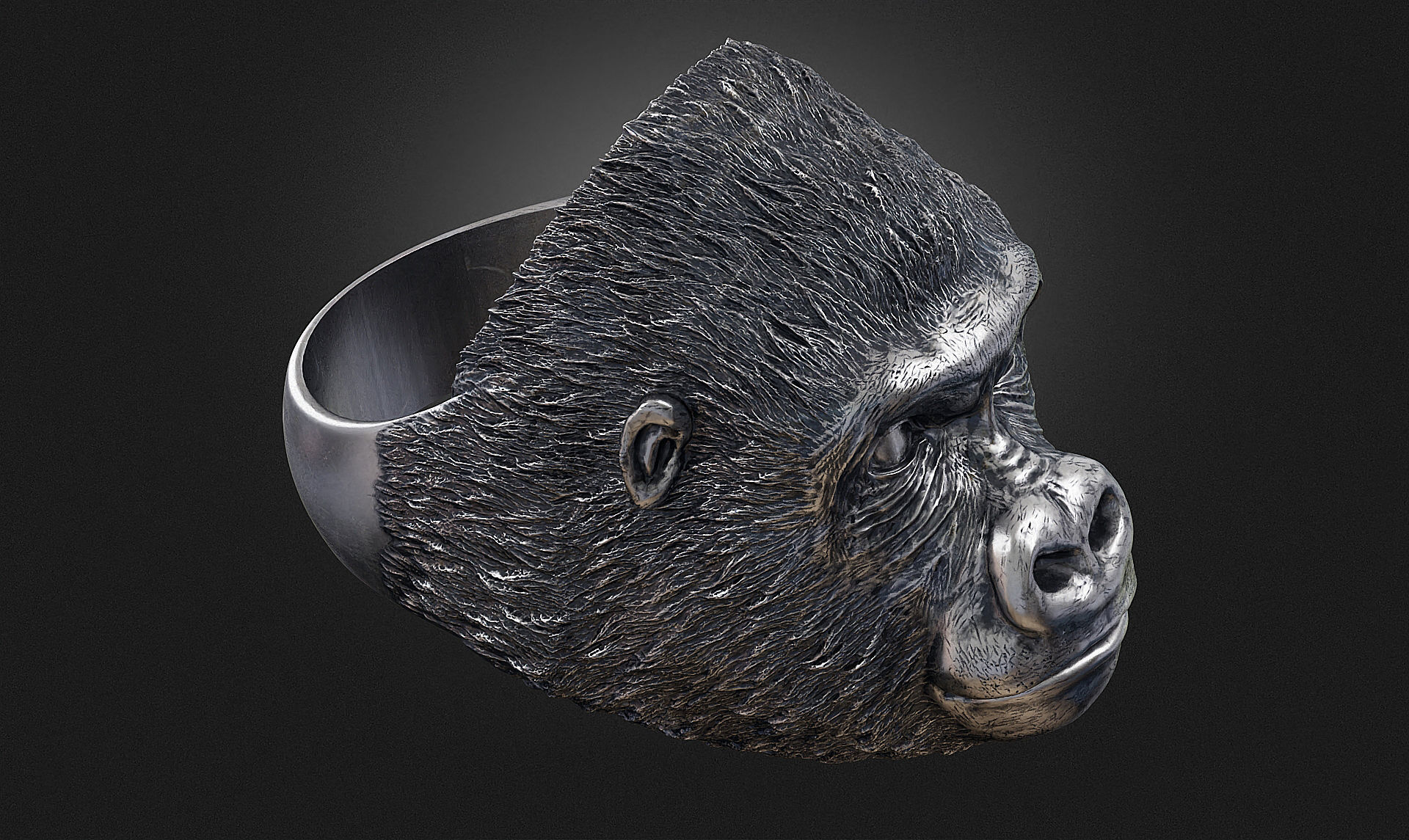 Gorilla head ring a01 3D print model_5