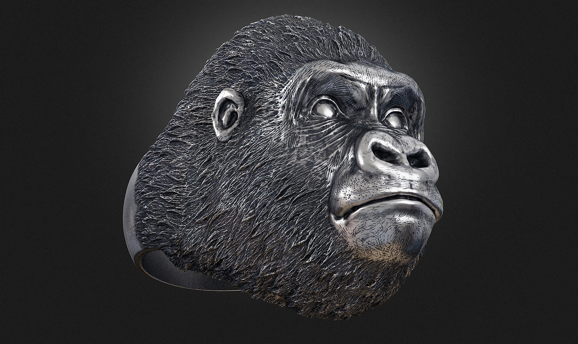 Gorilla head ring a01 3D print model_4