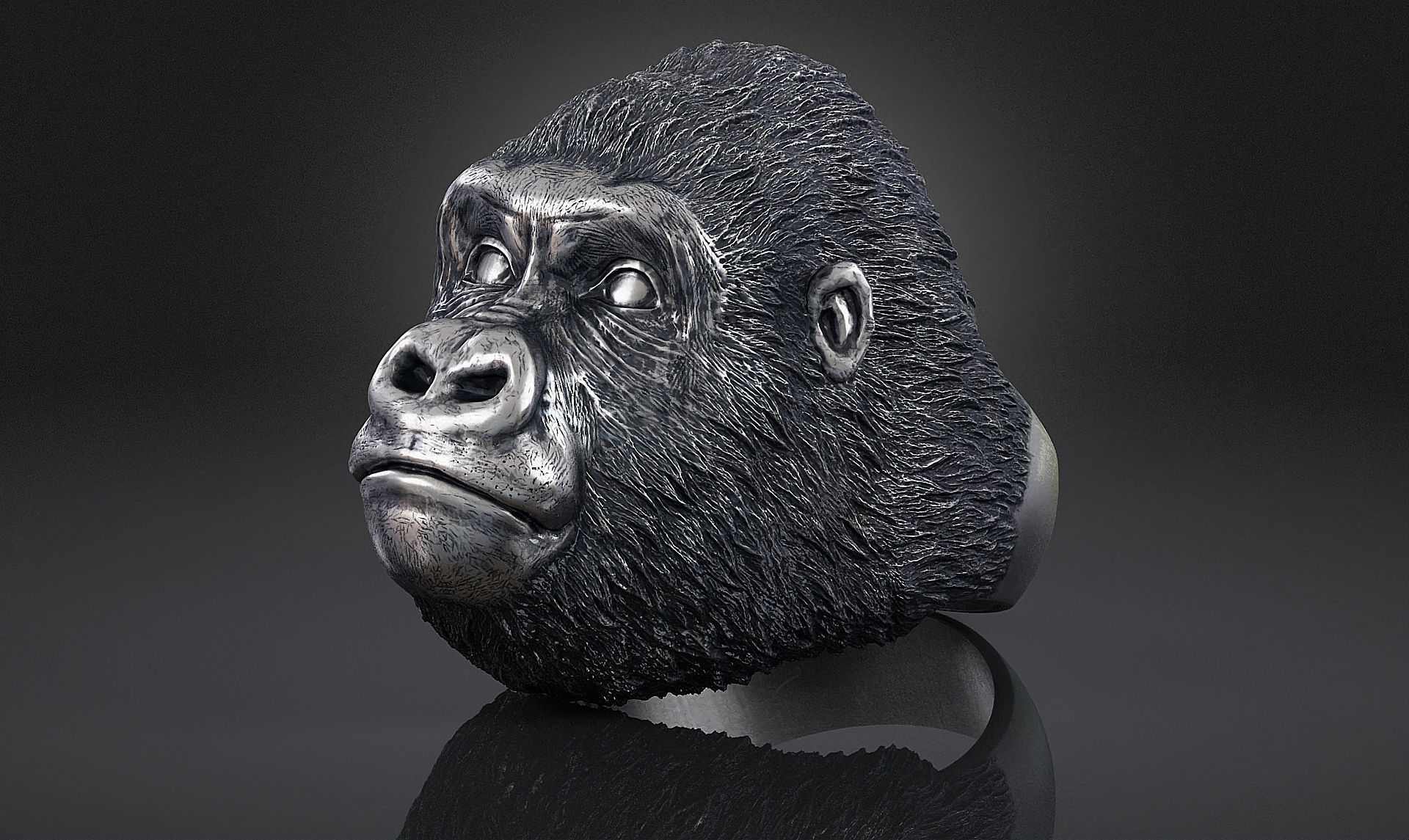 Gorilla head ring a01 3D print model_6