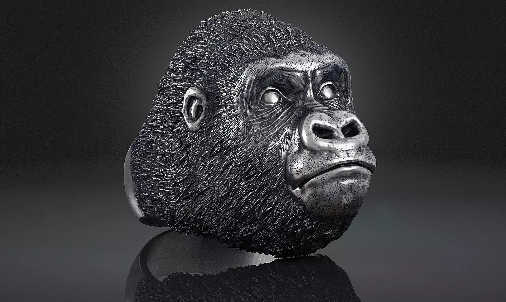 Gorilla head ring a01 3D print model_0