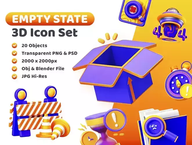 Empty State Icon Pack 3D Model Low-poly 3D model
