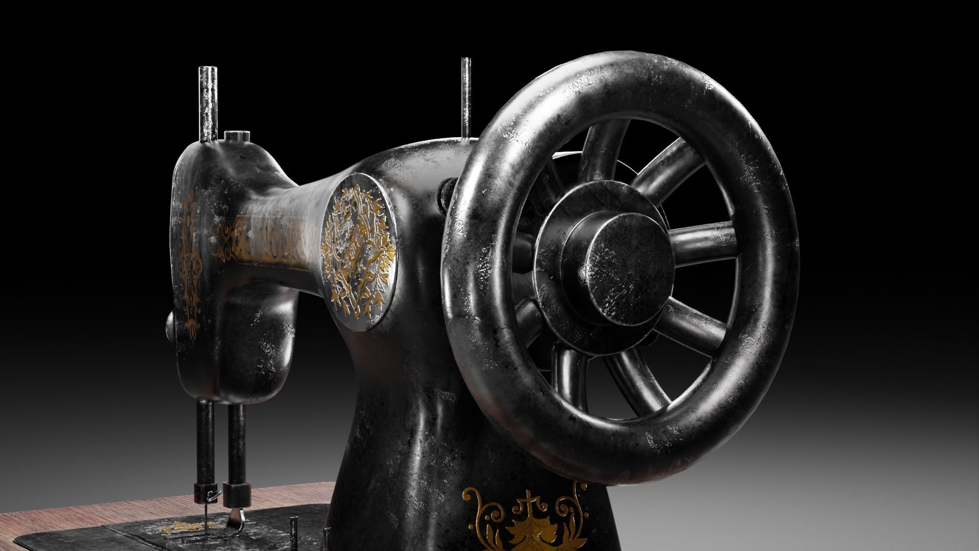 Singer Old Sewing Machine 3D model and PBR Texture 3D model_6