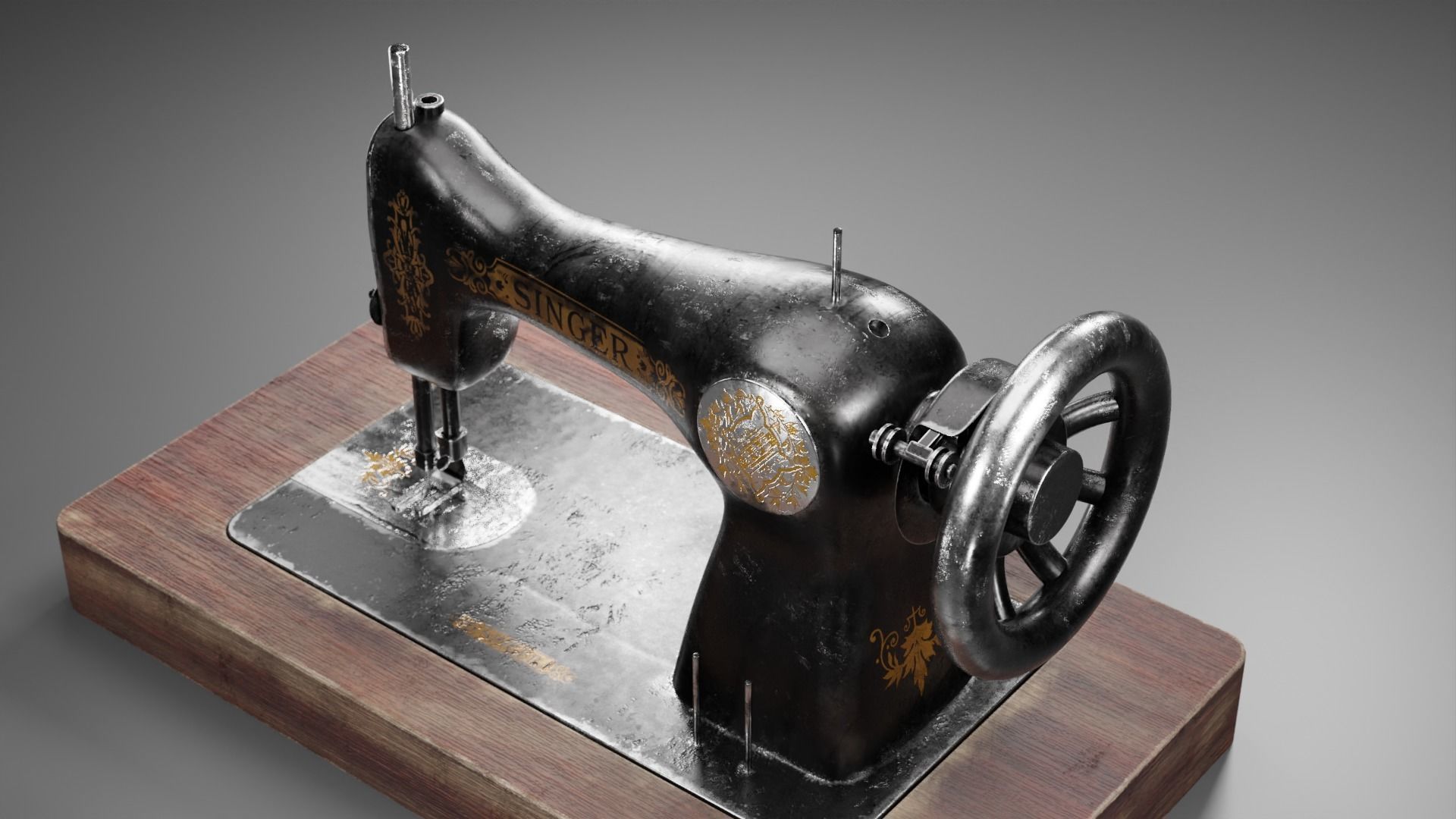 Singer Old Sewing Machine 3D model and PBR Texture 3D model_2