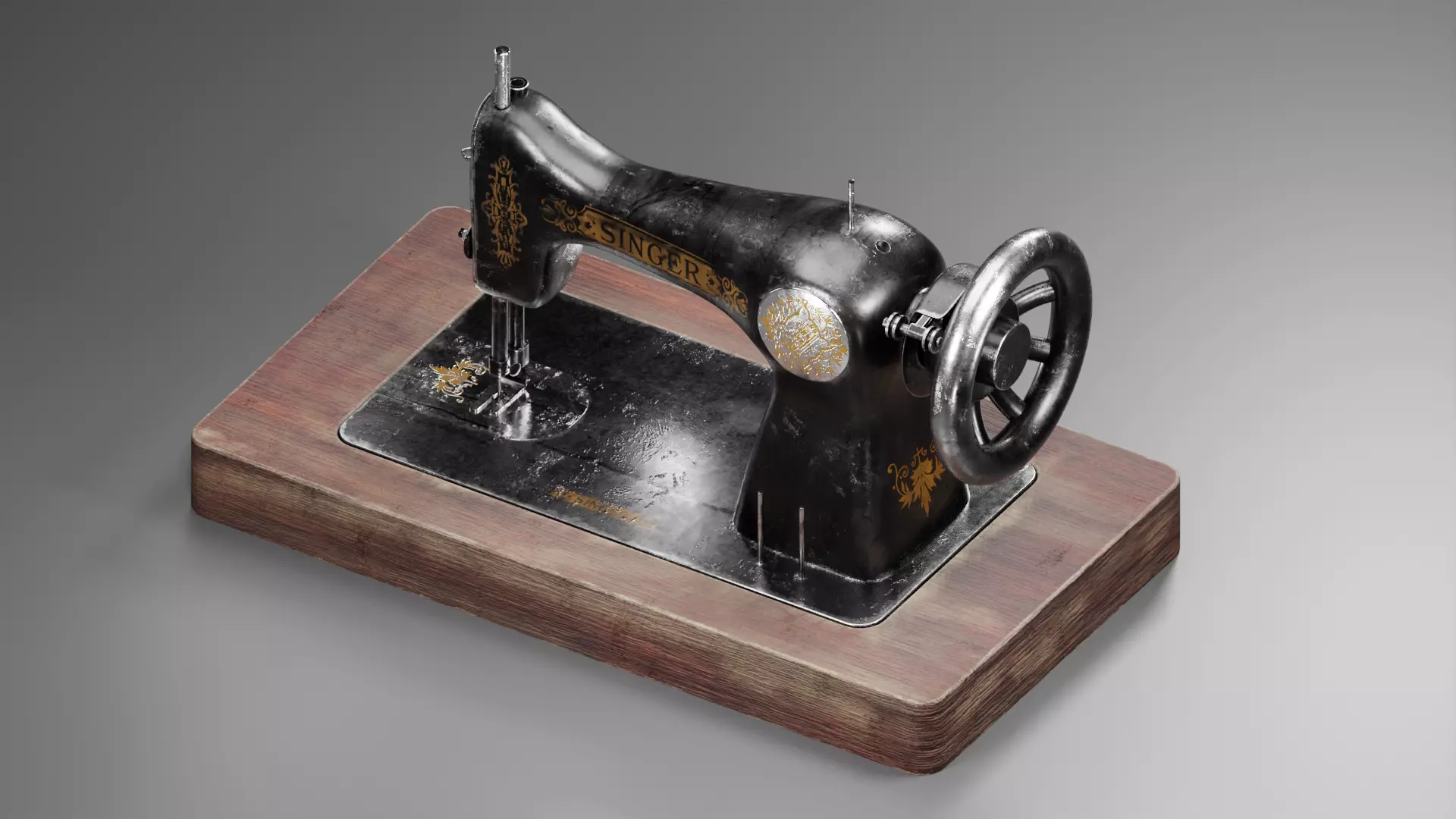 Singer Old Sewing Machine 3D model and PBR Texture 3D model_0