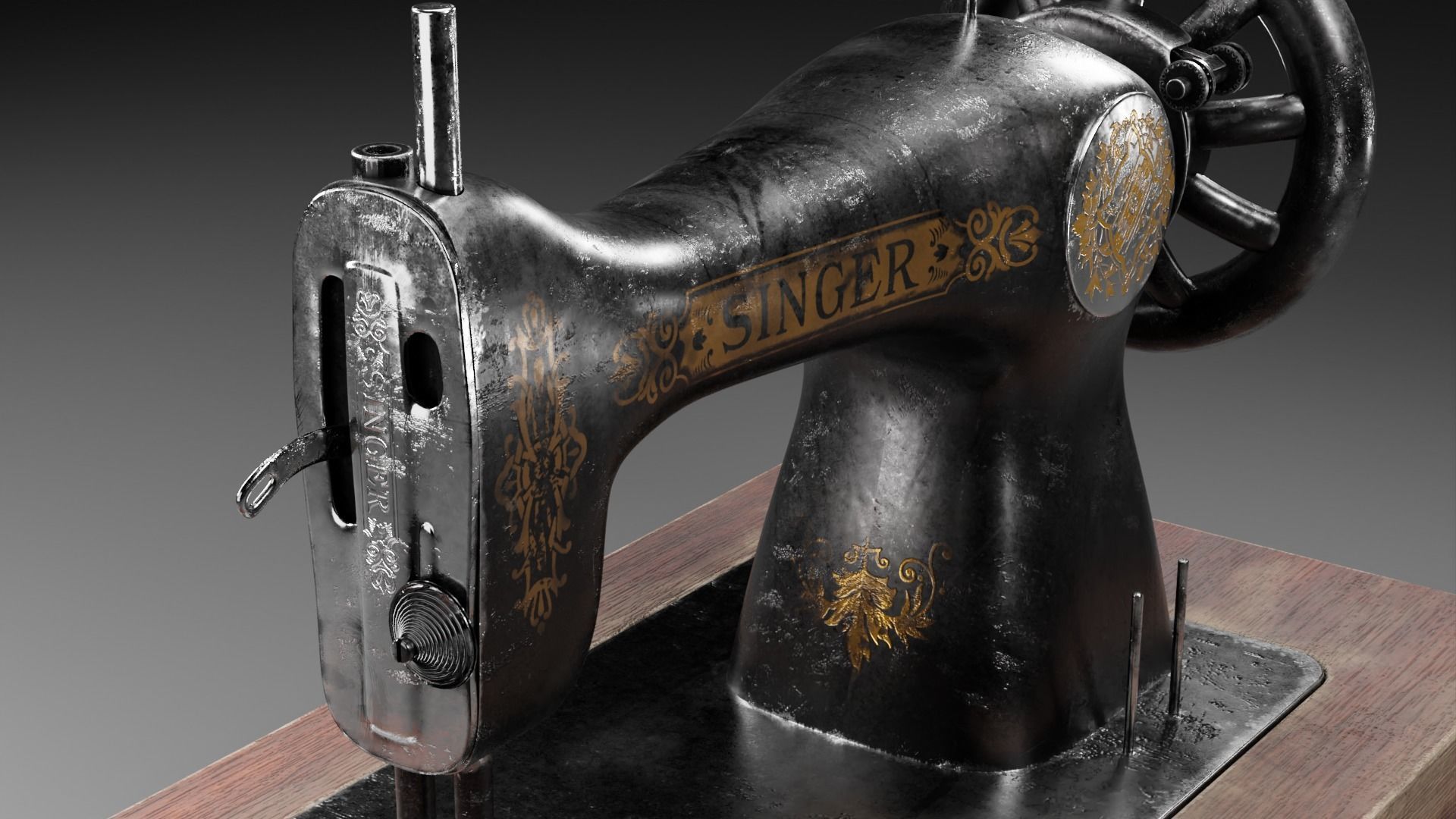Singer Old Sewing Machine 3D model and PBR Texture 3D model_7