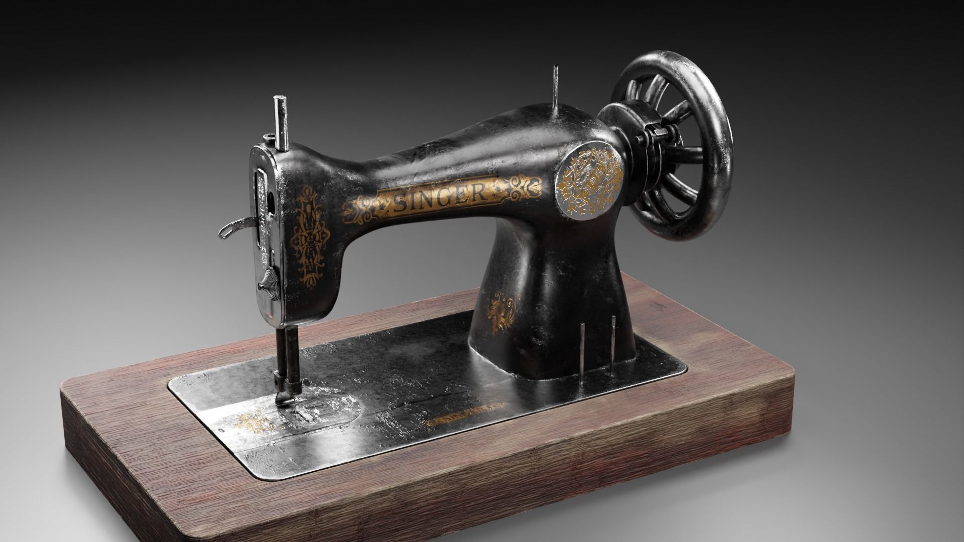 Singer Old Sewing Machine 3D model and PBR Texture 3D model_5