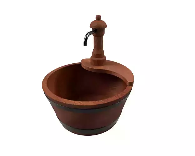 Fountain wooden barrel with faucet Low-poly 3D model