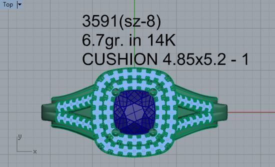 2-Row blue stone diamond ring 3591 3D print model 3D print model_4