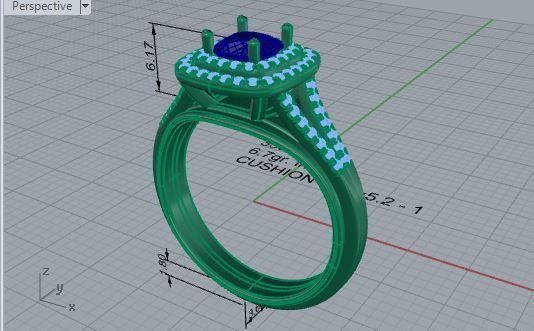 2-Row blue stone diamond ring 3591 3D print model 3D print model_7