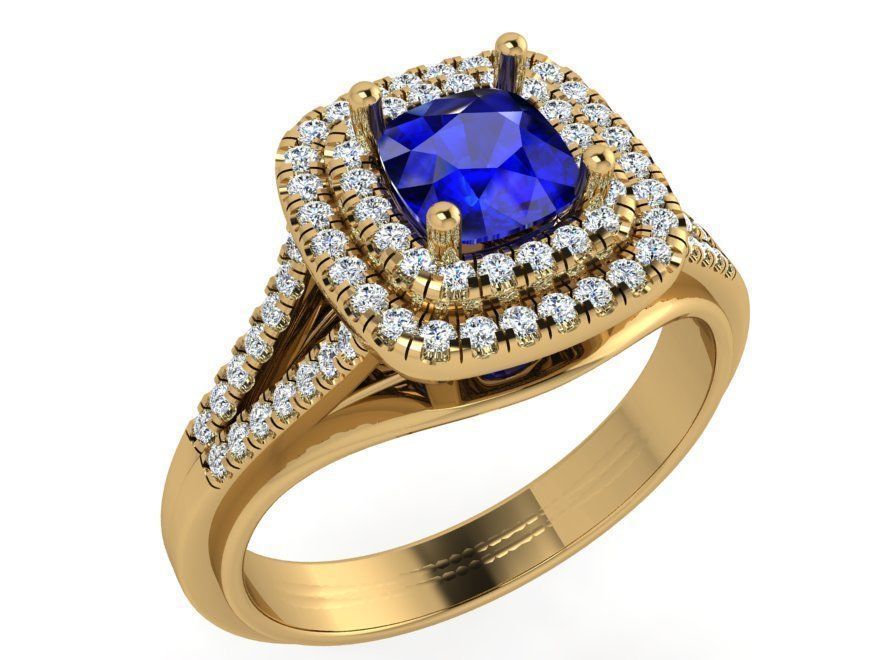 2-Row blue stone diamond ring 3591 3D print model 3D print model_1