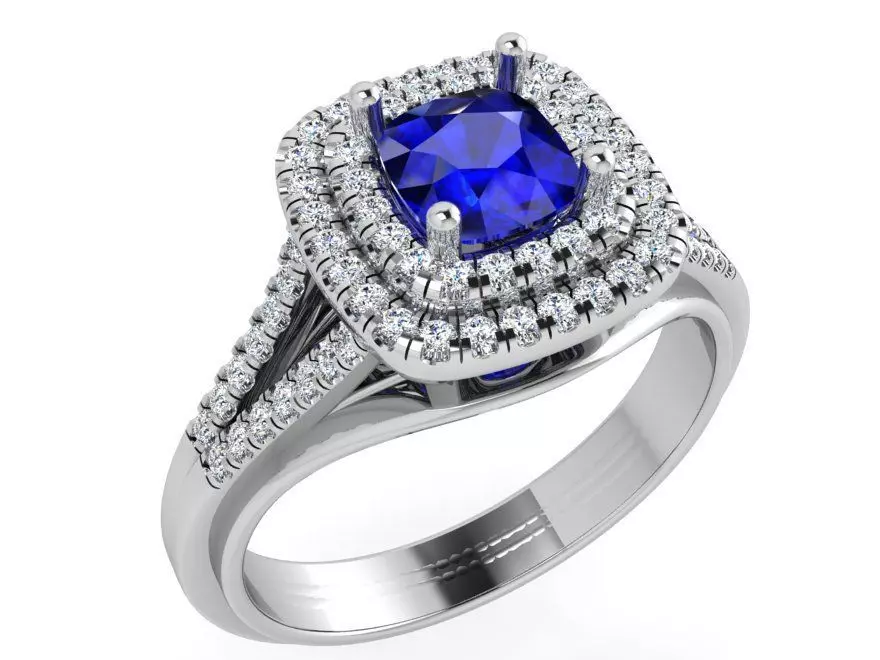 2-Row blue stone diamond ring 3591 3D print model 3D print model_0