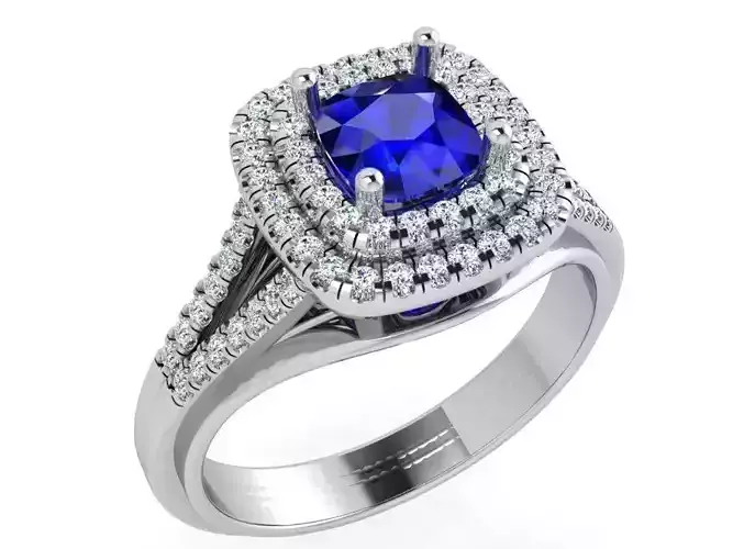 2-Row blue stone diamond ring 3591 3D print model 
