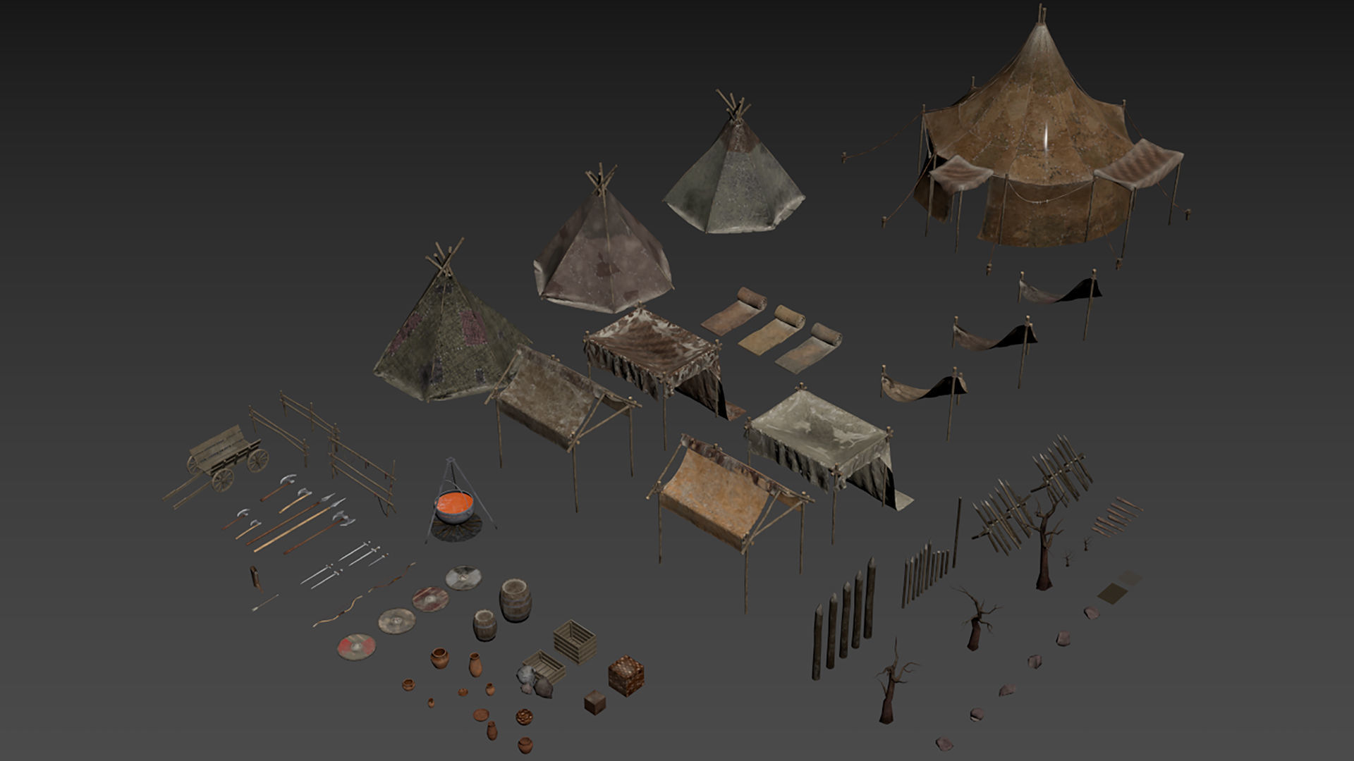 Top-Down Barbarian Camp - LowPoly Low-poly 3D model_17