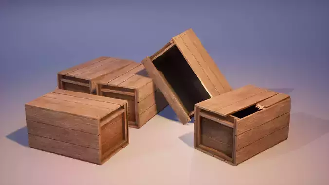 Wooden boxes Low-poly 3D model