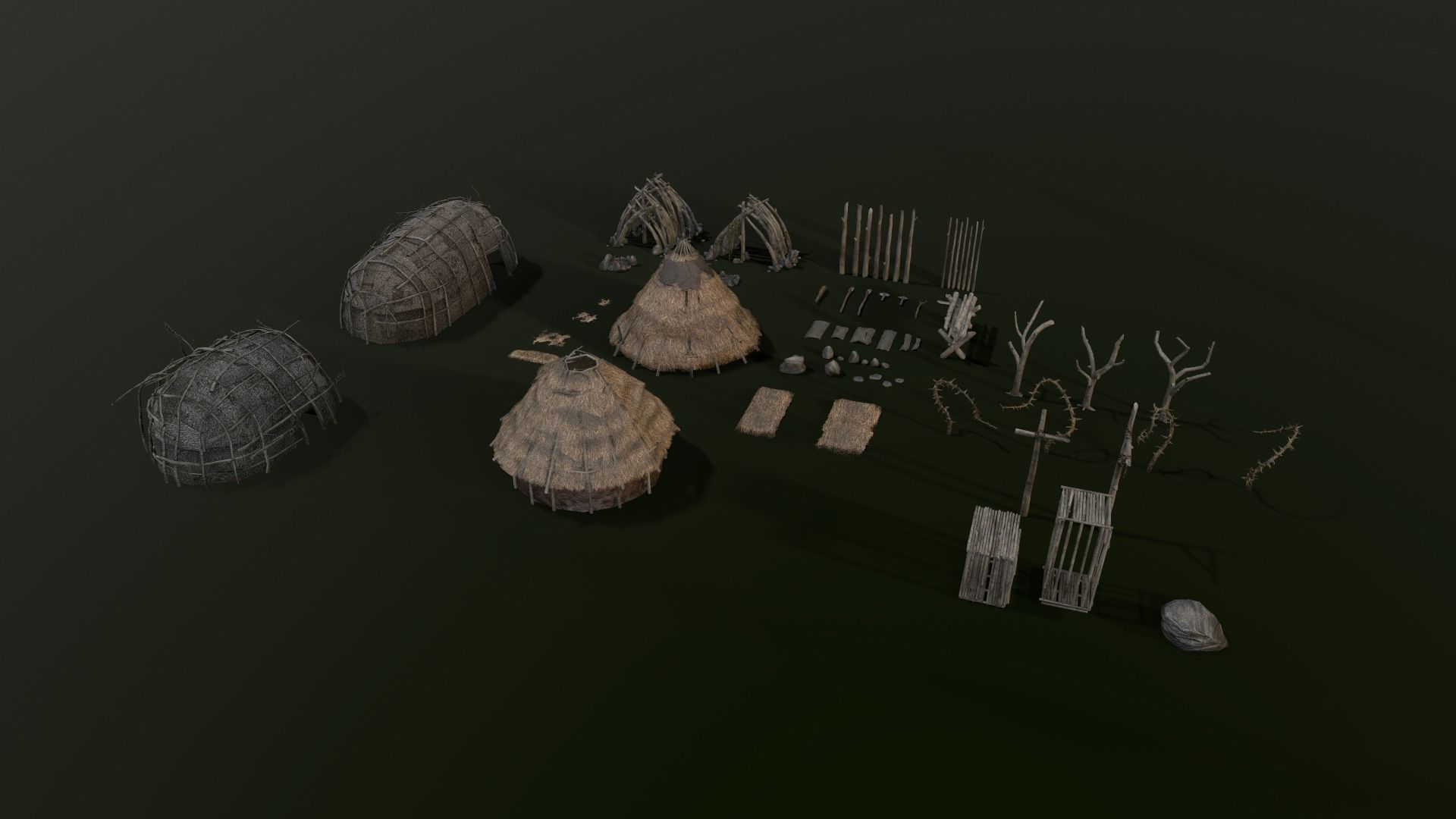 Top-Down Primal Settlement - LowPoly Low-poly 3D model_22
