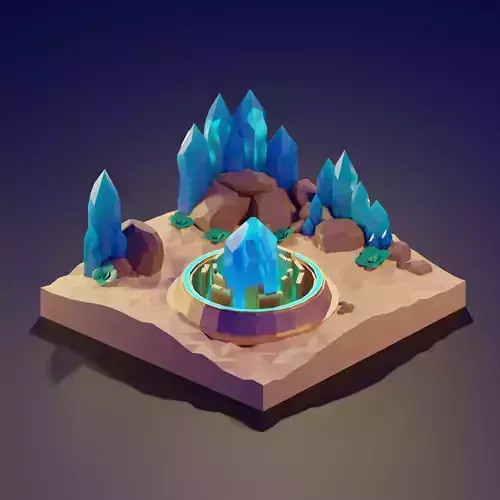 Desert low poly island with crystals and rocks