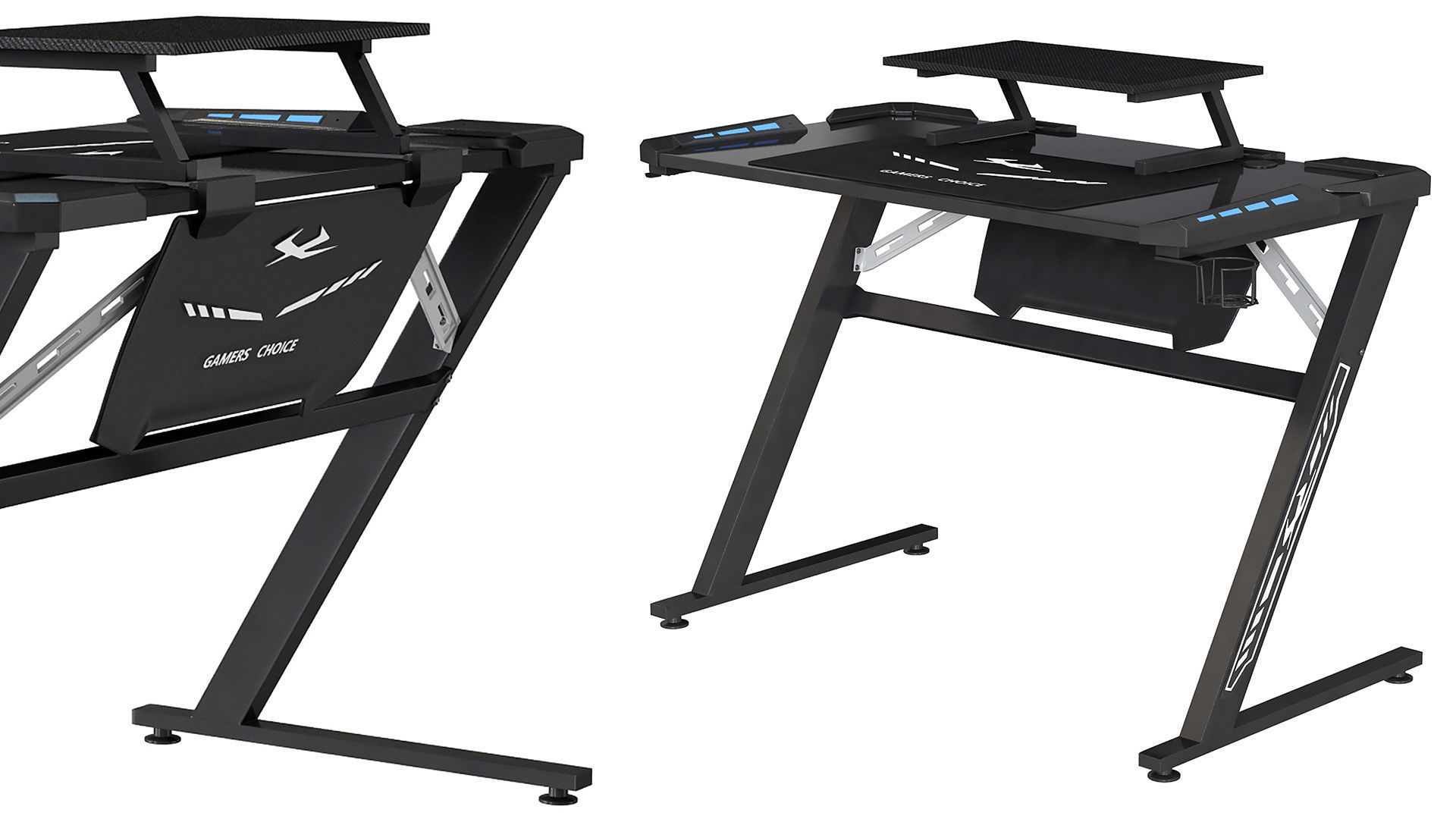Computer Gaming desk LANGHOLM with LED black 3D model_1