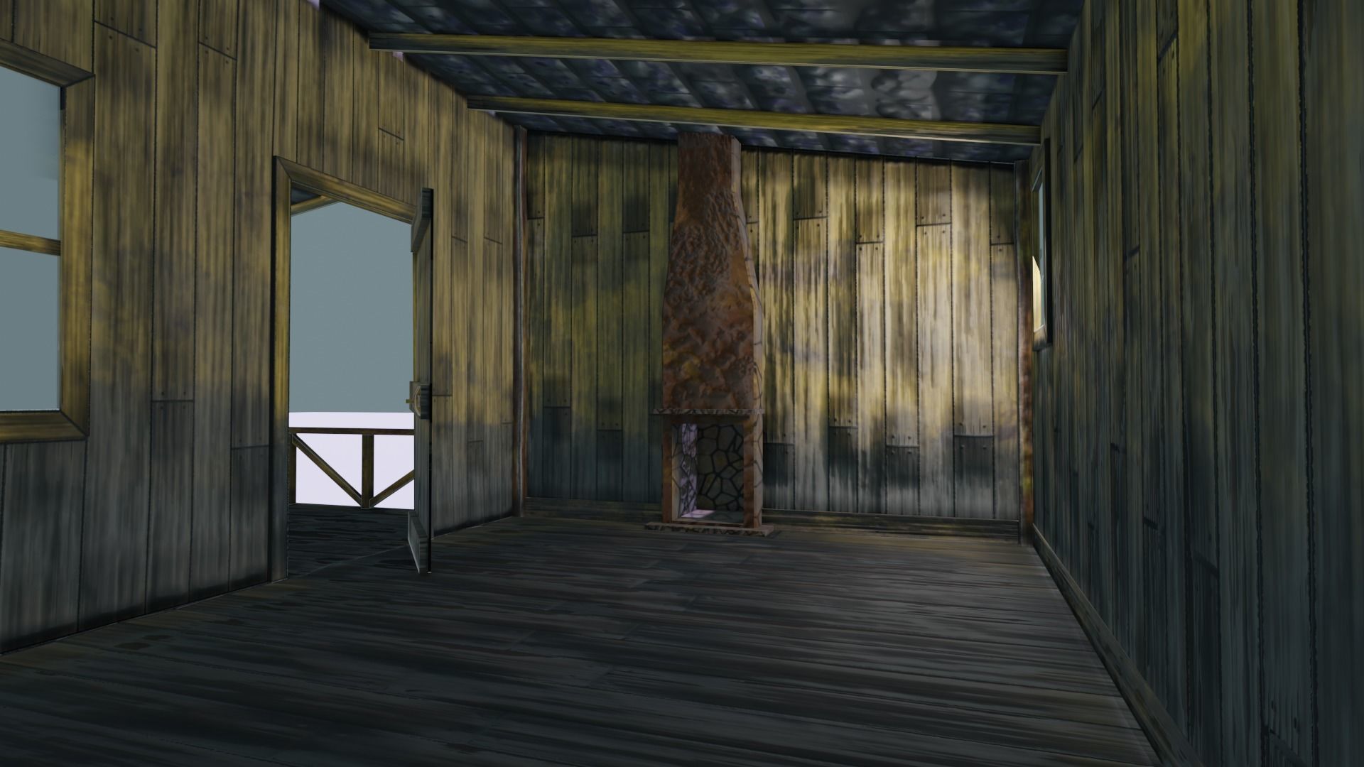 Wooden Cabin with Chimney Stack Low-poly 3D model_4