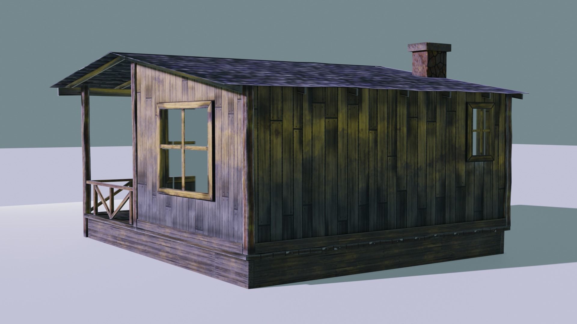 Wooden Cabin with Chimney Stack Low-poly 3D model_3