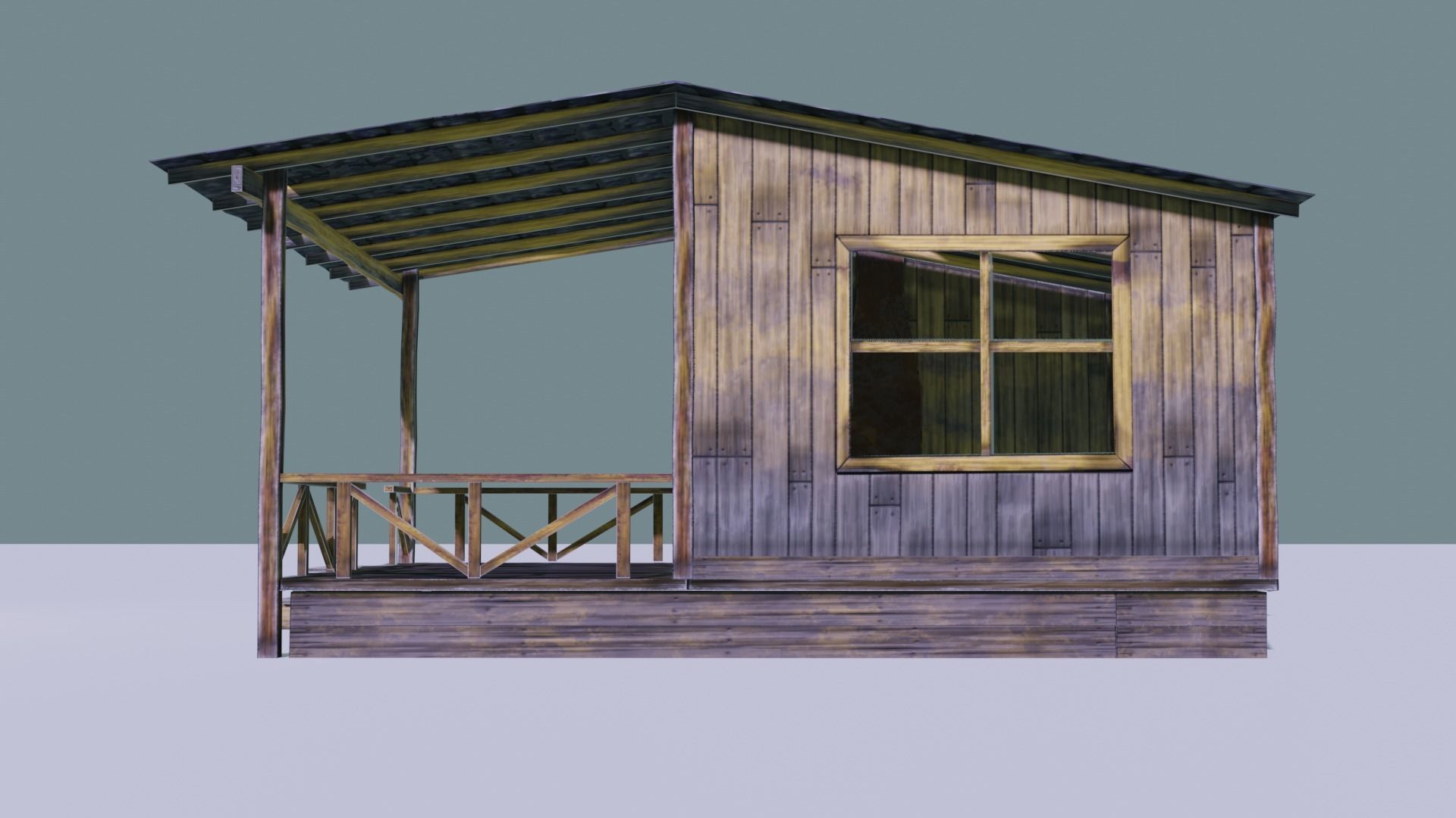 Wooden Cabin with Chimney Stack Low-poly 3D model_2