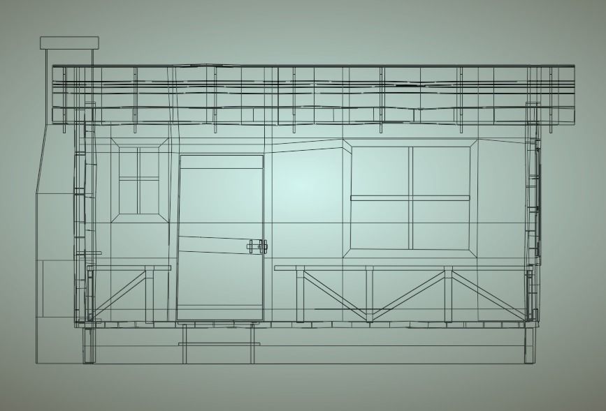 Wooden Cabin with Chimney Stack Low-poly 3D model_5
