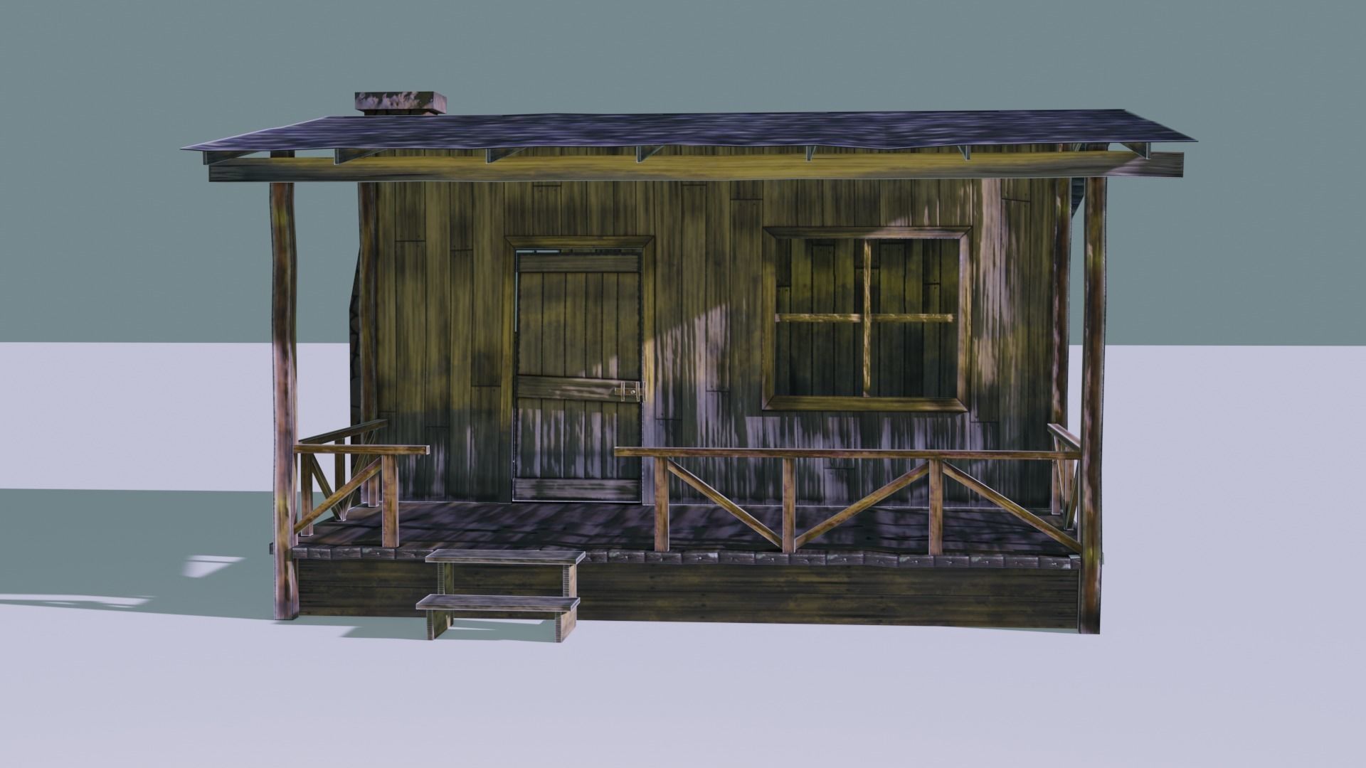 Wooden Cabin with Chimney Stack Low-poly 3D model_1