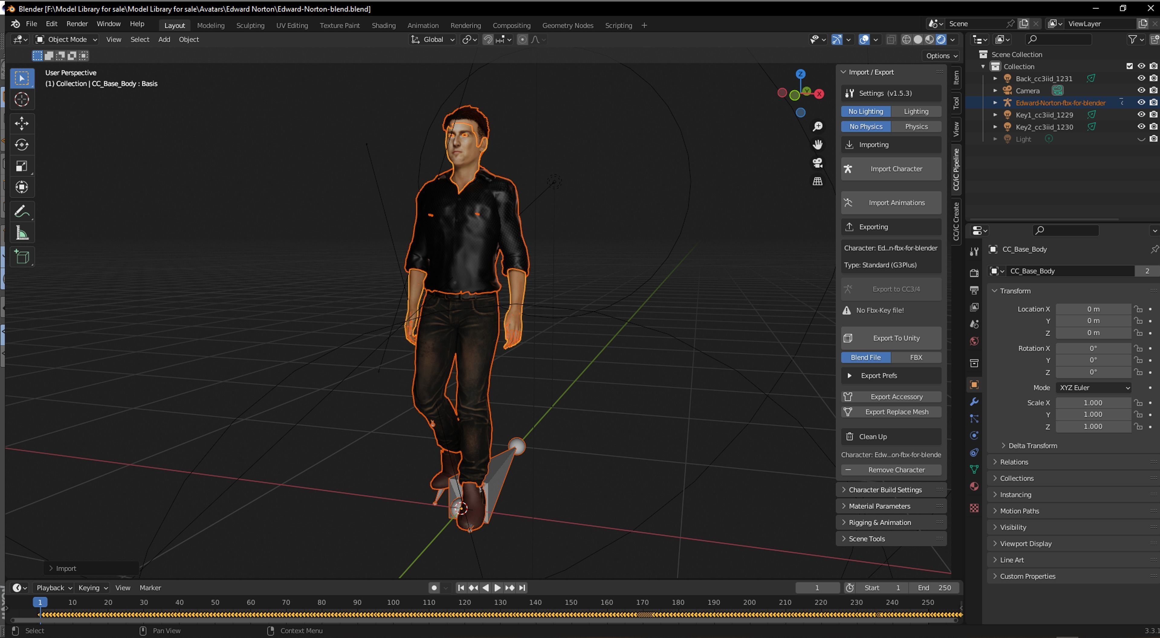 Edward Norton 3D Rigged model ready for animation 3D model_16