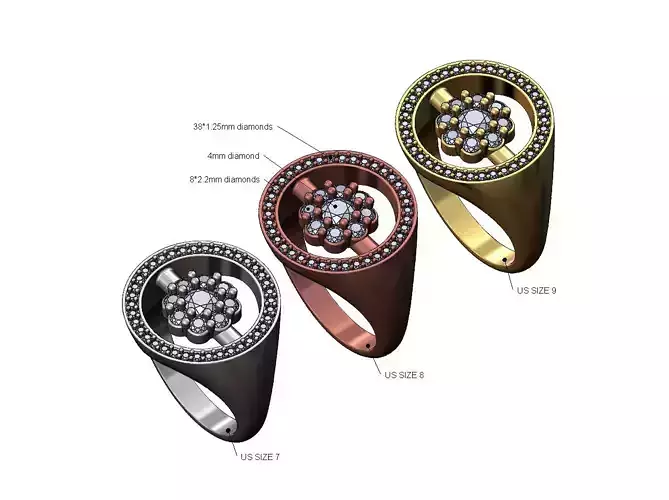 Suspended Bubble cluster diamond halo ring US sizes 7 8 9 