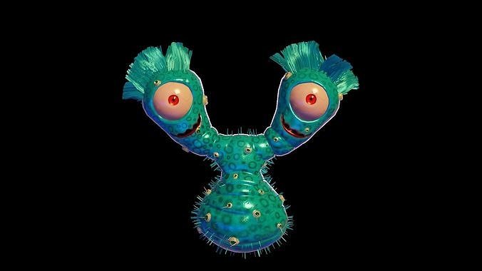 microbe 5 alien creature with big eyes Low-poly 3D model