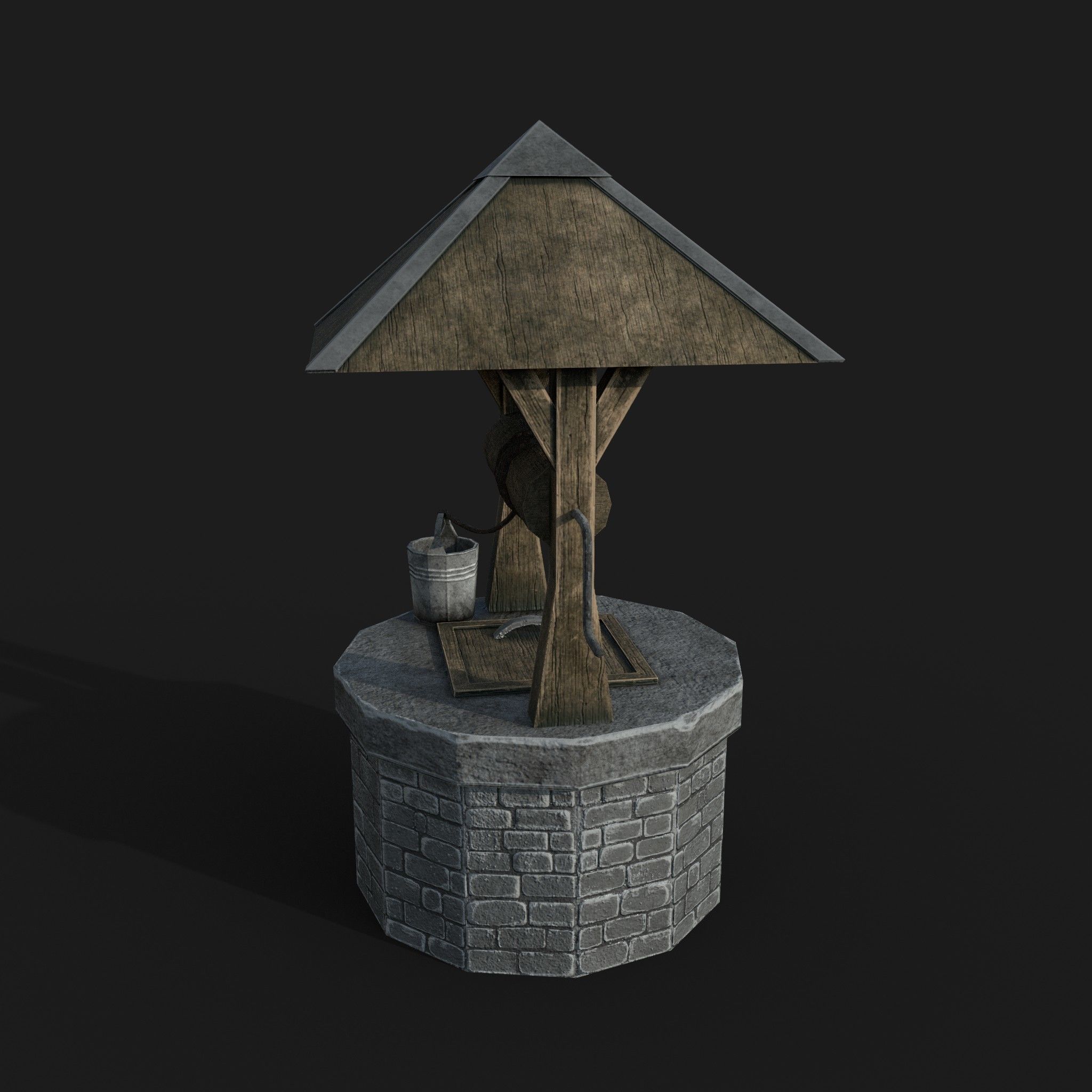 Stone draw-well Low-poly 3D model_5